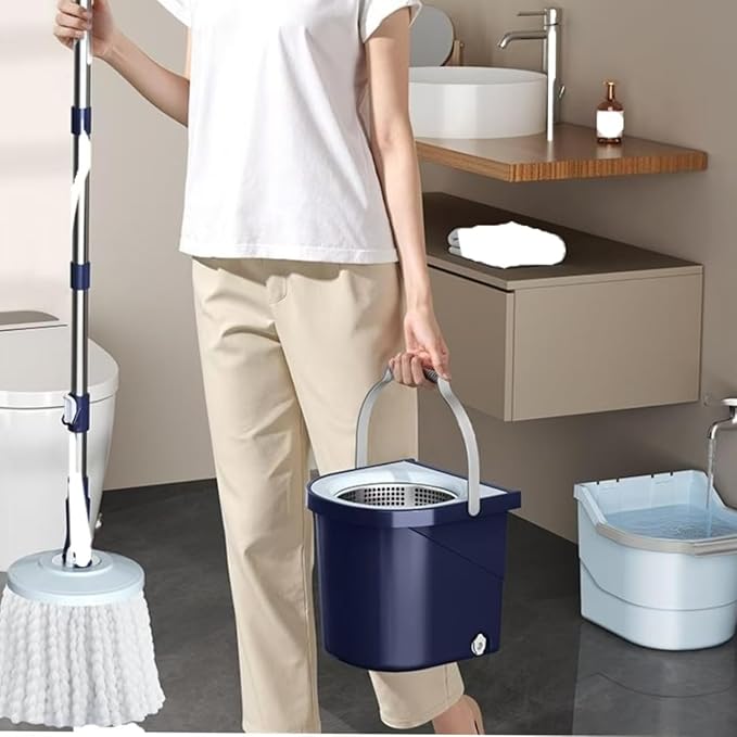 Spin Mop & Bucket System with 4 Washable Microfiber Mop Pads | 4 Washable Microfiber Mop Heads, Durable Replacement Pads for Hardwood, Tile & Multi-Surface Floor Cleaning