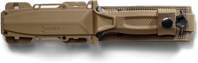 Gerber Gear StrongArm - Fixed-Blade Camping & Hunting Knife with Striking Pommel & Sheath - Premium Survival Gear - Made in USA - Coyote Brown, Serrated Edge