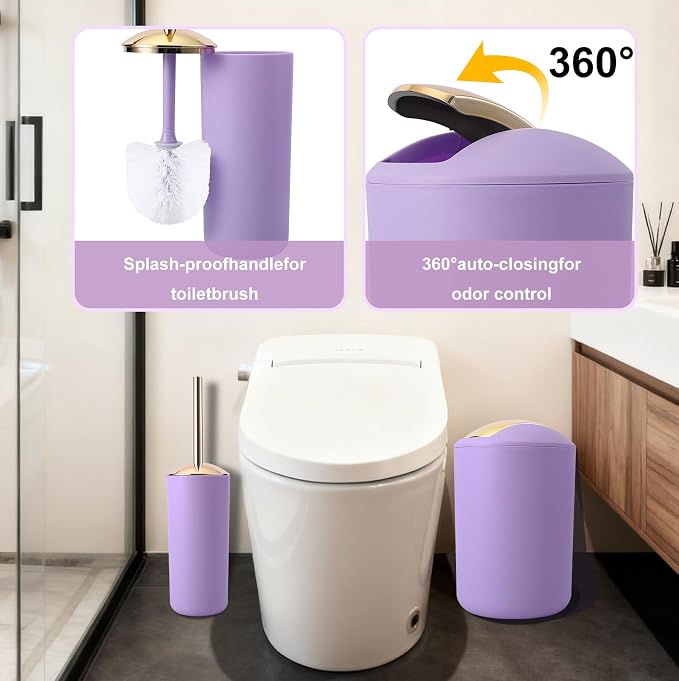 25 Pieces Bathroom Set Purple and Gold Bathroom Accessories Set, Shower Curtain and Rugs, Trash Can, Toilet Brush, Soap Dispenser, Soap Dish, Toothbrush Holder, Tumbler, Tray, Qtip Holder