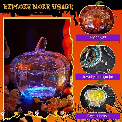 2 Pcs Glass Pumpkin Candy Jar with Lid Halloween Fall, 70 Oz,70 oz, Clear