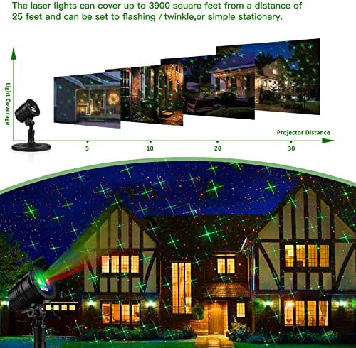 Christmas Projector Lights Outdoor, Led Christmas Laser Lights Landscape Spotlight Red and Green Star Show Waterproof with Remote Decorative Patterns for Indoor Outdoor Garden Patio Wall Holiday
