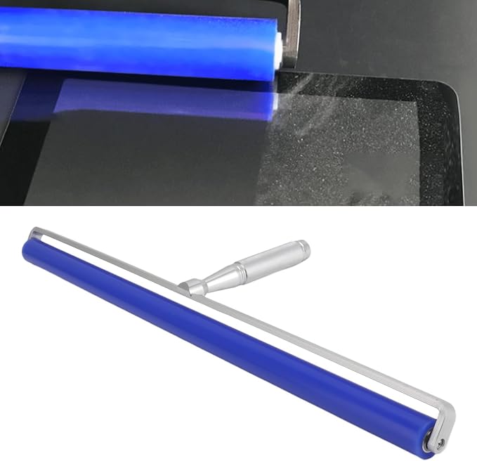 Reusable Lint Roller,Blue Silicone Manual Roller Static Cleaner Tool Sticky Roller for Screen Film Hair Dust Remover Low Viscosity 6in (20 Inches)