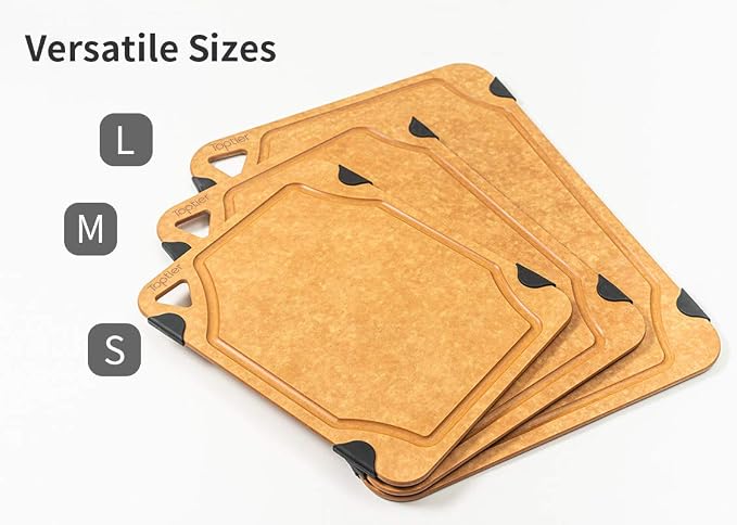 Cutting Board, Toptier Wood Fiber Cutting Board for Kitchen, Non-Slip Kitchen Wood Chopping Board, Reversible, Eco-Friendly, Natural Wood Fiber, Medium Cutting Board, 14.5 x 11-inch, Natural Slate