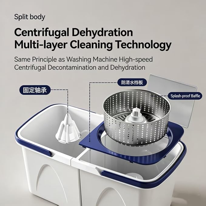 Spin Mop and Bucket Set with 3 Washable Pads | 3 Pack Microfiber Spin Mop Refills, Spin Mop Bucket System for All Floor Types Cleaning