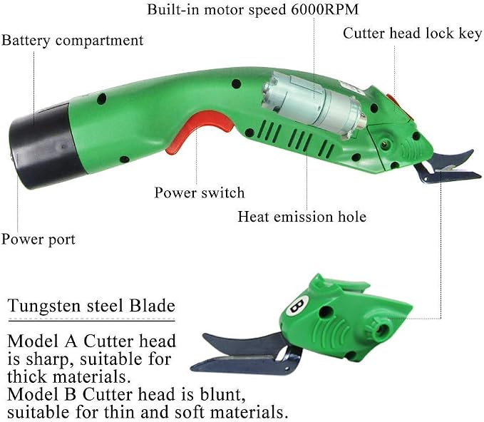 MXBAOHENG WBT-2 Cordless Electric Scissors for Cutting Fabric/Carpet/Sponge/Cardboard Fiberglass Scissor w/ 2 Blades 5000mAh Large Battery Low Noise