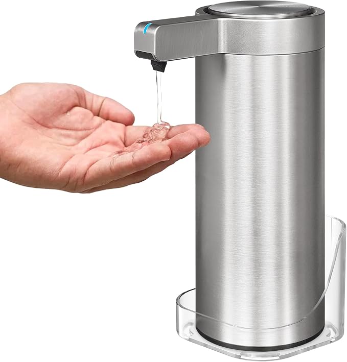 Automatic Soap Dispenser Stainless Steel with Sensor Infrared Soap Dispenser Electric IPX5 Waterproof USB-C Charging Motion Sensor for Kitchen & Bathroom (Silver - Wall Mount)