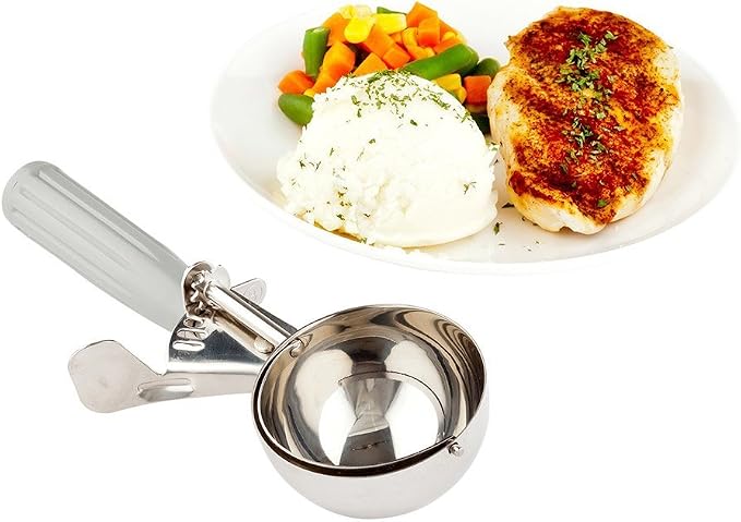 Restaurantware 4 Ounce Portion Scoop, 1 Trigger Release Stainless Steel Cookie Scoop - With Gray Handle, Stainless Steel Disher, For Portion Control, Cookie Dough, Cupcake Batter, Or Ice Cream