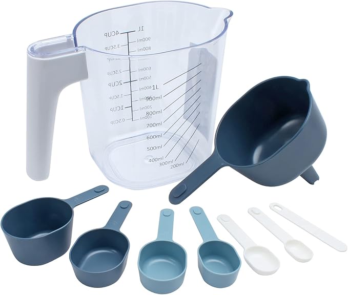 COOK WITH COLOR Measuring Cup Set - 9 PC. Nesting Stackable Liquid Measure Cup, Dry Measuring Cups and Spoons with Funnel and Scraper (Multi Colored)