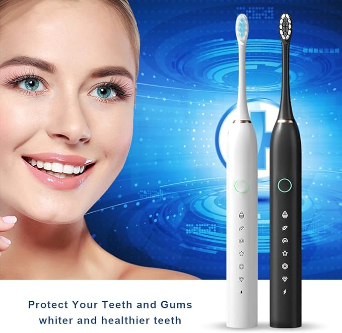 2 Pack Rechargeable Electric Toothbrushes for Adults and Kids, Whitening Tooth Brush with 8 Brush Heads, 6 Cleaning Modes and Smart Timer, Waterproof Cleaning Toothbrushes Set
