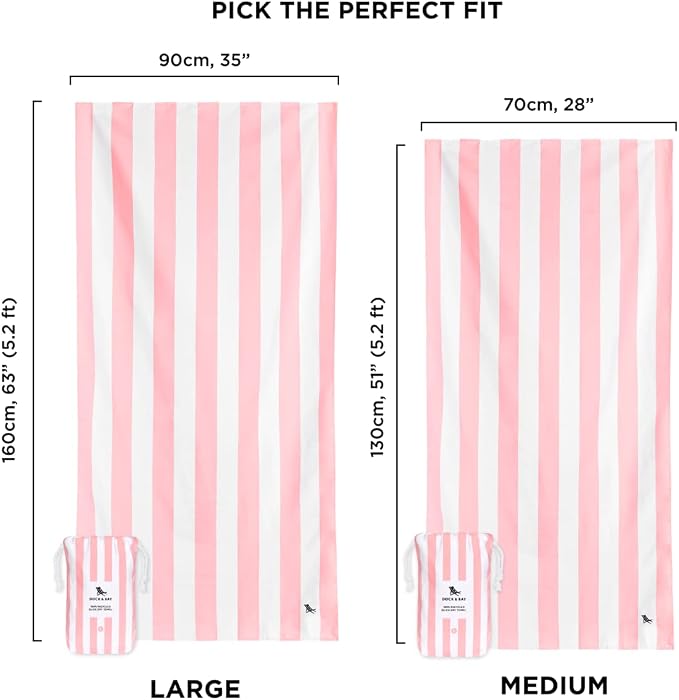 Dock & Bay Quick Drying Towel - for Sports & Gym - Compact, Lightweight - 100% Recycled - Includes Bag - Cabana - Malibu Pink, Medium (130x70cm, 51x27)