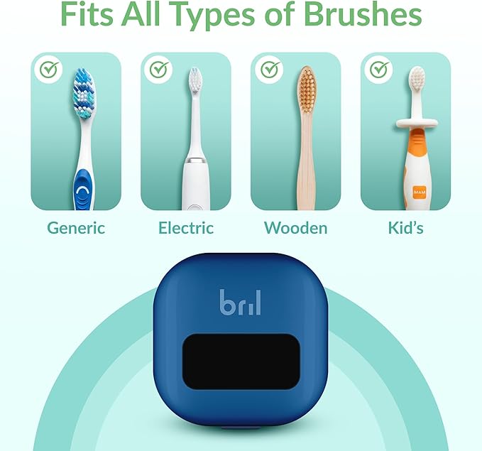 Bril UV-C Toothbrush Sanitizer and Holder – Wall Mounted, Rechargeable, 30-Day Battery, Magnetic Mount, Fits Electric and Manual Brushes, Portable Travel Case, Auto-Shutoff – Multipack