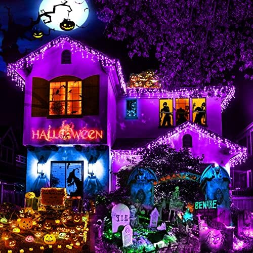 Icicle Lights for outside 33FT 400 LED Purple Halloween Lights Outdoor