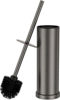 Pewter Toilet Brush and Holder Set，Stainless Steel Heavy Duty Toilet Bowl Brush，Extra Long Handled Modern Toilet Cleaner Brush with Replaceable Head, Removable Inner Bowl, and Splash Protection