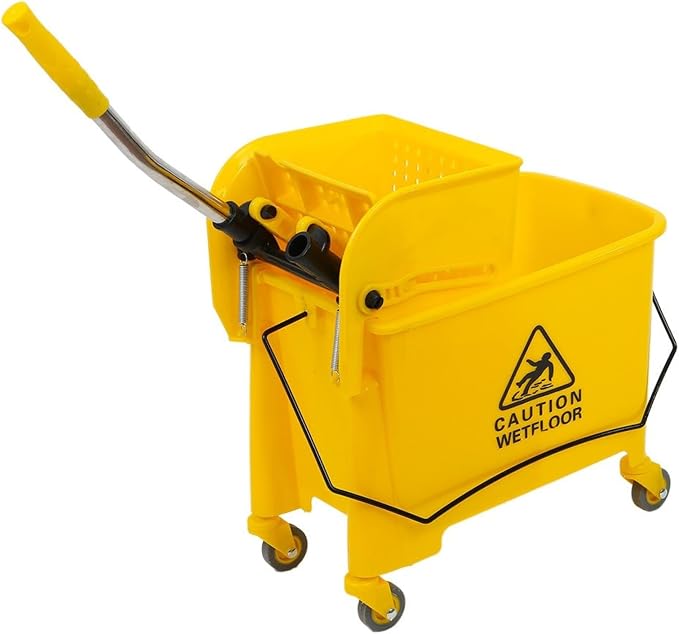 Commercial Mop Bucket on Wheels,Mop Bucket & Side Wringer Combo, Janitorial Cart Spring Wringer on Wheels Mop and Bucket with Wringer Set for Home & Industrial for Home Office Cleaning (1)