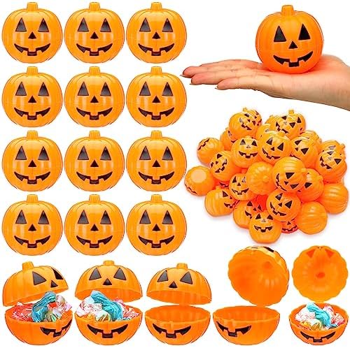 Lallisa 120 Pcs Halloween Pumpkin Container Bucket Plastic, Orange