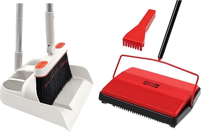 JEHONN Carpet Floor Sweeper Manual with Horsehair, Broom and Dustpan Set for Home