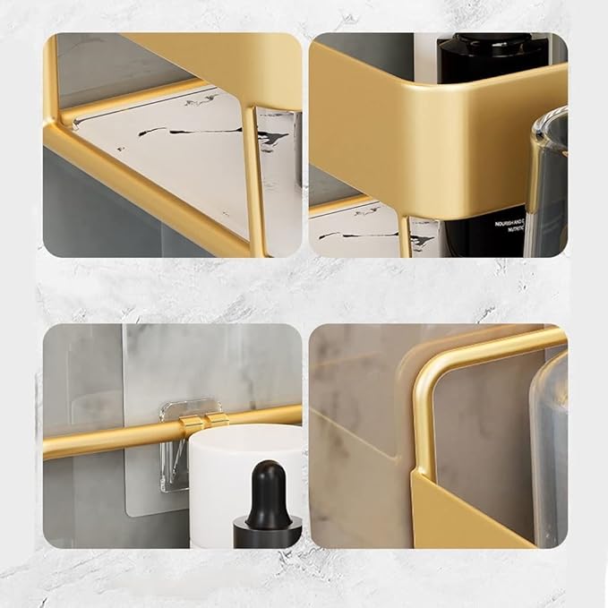 Toothbrush Rack Nordic Light Luxury Wall-Mounted Metal Toothbrush Holder Multifunctional Bathroom Storage Rack with Mouthwash Cup Bathroom Toothbrush Holder(B)