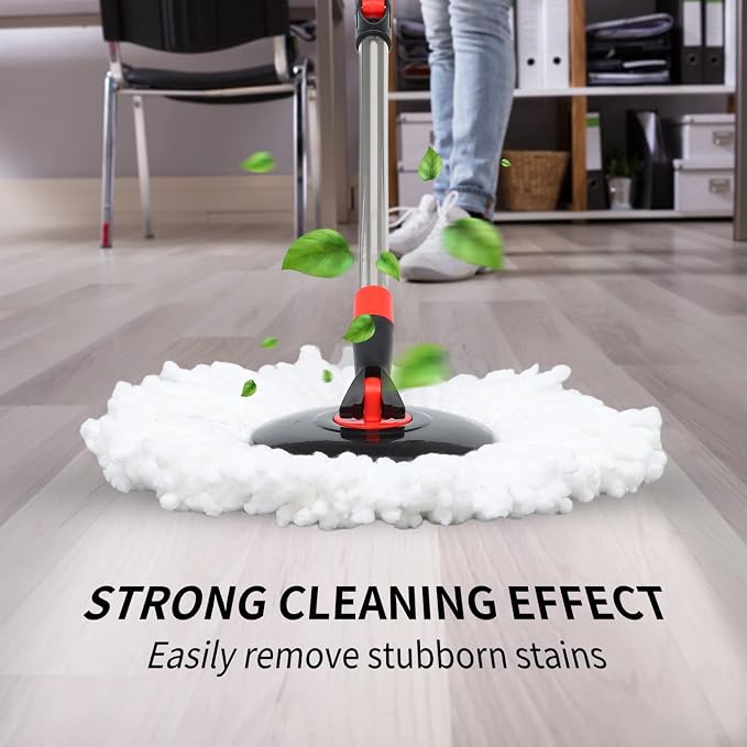 Spin Mop and Bucket with Wringer Set on Wheels, 3 Mop Refills, 61" Handle | 360° Spinning Mop System with Stainless Steel Extended Handle & 3 Microfiber Refills for Floor Cleaning