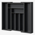 Pipishell Bamboo Expandable Drawer Organizer for Utensils Holder, Adjustable Cutlery Tray, Wood Drawer Dividers Organizer for Silverware, Flatware, Knives in Kitchen, Bedroom, Living Room (Black)