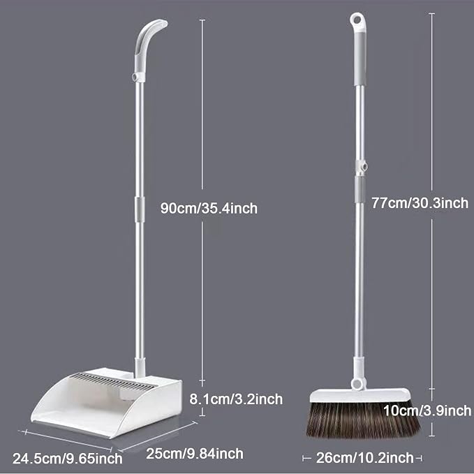 Broom and Dustpan Combo Set for Home, Soft Bristles Angle Broom, Dust Pan with Comb Teeth, Long Handle Upright Standing Sweep Set for Room Kitchen Office,Magnetic~Lock