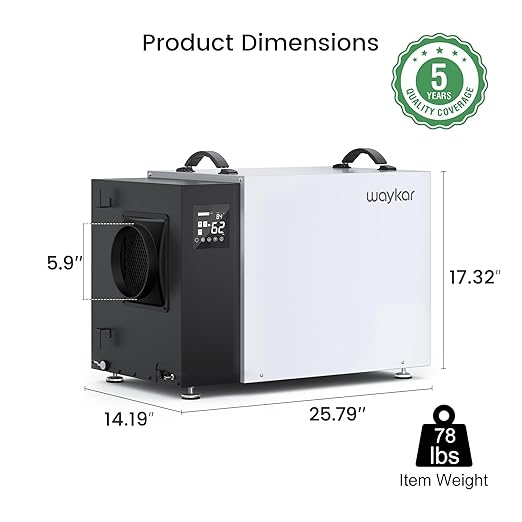 Waykar 216 Pint Crawl Space Dehumidifier with Pump & Drain Hose for Basements, Commercial & Water Damage Spaces up to 8000 Sq. Ft., Compact, Strong Dehumidification, 5-Year Quality Coverage