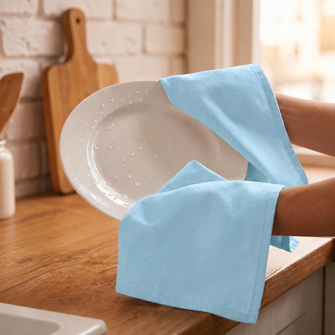 Urban Villa Kitchen Towels 100% Cotton Dish Towels for Kitchen(Set of 6) 20”x30” Dish Cloths Highly Absorbent Kitchen Linen Set with Hanging Loop Perfect for Drying Dishes Cleaning Hand Towels – Aqua