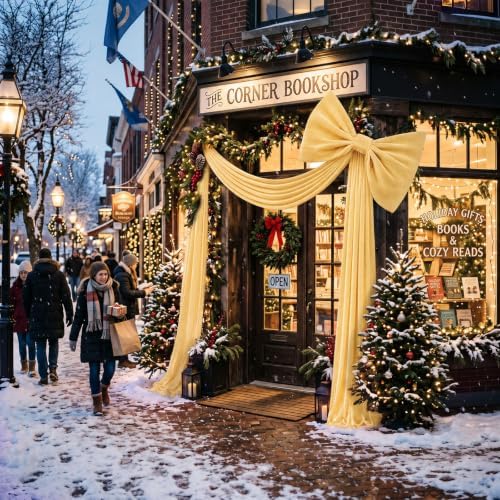 118 x 47 Extra Large Christmas Gold Velvet Bow Outdoor