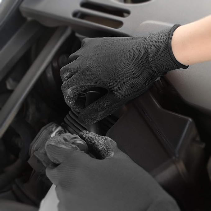 Evridwear Crinkle Latex Rubber Hand Coated Safety Work Gloves for Men Women General Multi Use Construction Warehouse Gardening Assembly Landscaping,Black Medium 12 Pairs Pack