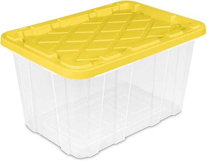 Sterilite 4-Pack Industrial Storage Box, Plastic Container Bins w/Lids, 27 Gallon, Yellow - Heavy-Duty Organizing Containers for Closet, Bathroom, and Office