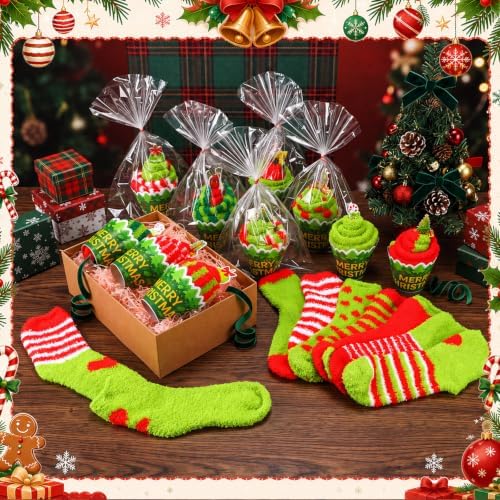 Newcotte 24 Set Christmas Cupcake Socks Xmas Stocking Gifts for Women Men