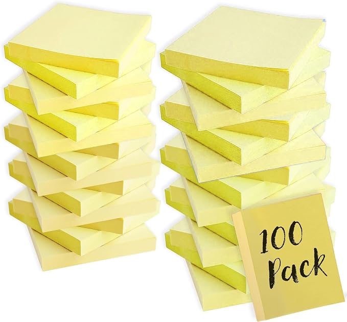 Trailmaker (100 Pack) Sticky Notes Bulk Set, 3x3 Self Stick Memo Pads with 100 Sheets Each, Sticky Notes for Classrooms, Offices, School Supplies & Organization (Yellow)