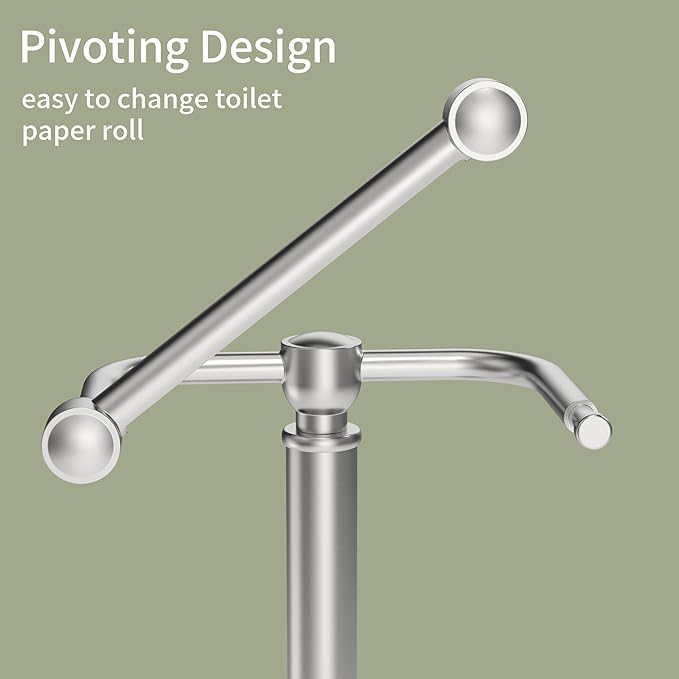 Toilet Paper Holder Stand, Brushed Nickel Toilet Paper Holder Free Standing,Post Pivoting Design & Stable Weighted Base SUS304 Stainless Steel for Bathroom