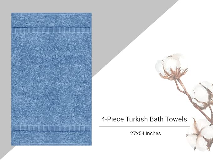 Towel Bazaar 4-Piece Bath Towel Set, Cotton Turkish Towels, 27x54 Luxury Towel Super Soft and Absorbent, Perfect Use for Bathroom, Shower Towels - Wedgewood