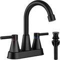 Bathroom Faucet 3 Hole Matte Black, 4 Inch Bathroom Sink Faucet Centerset with Pop Up Drain, Double Handle Vanity Faucet 3 Hole with 360° Swivel Spout, Rv Bathroom Sink Faucet