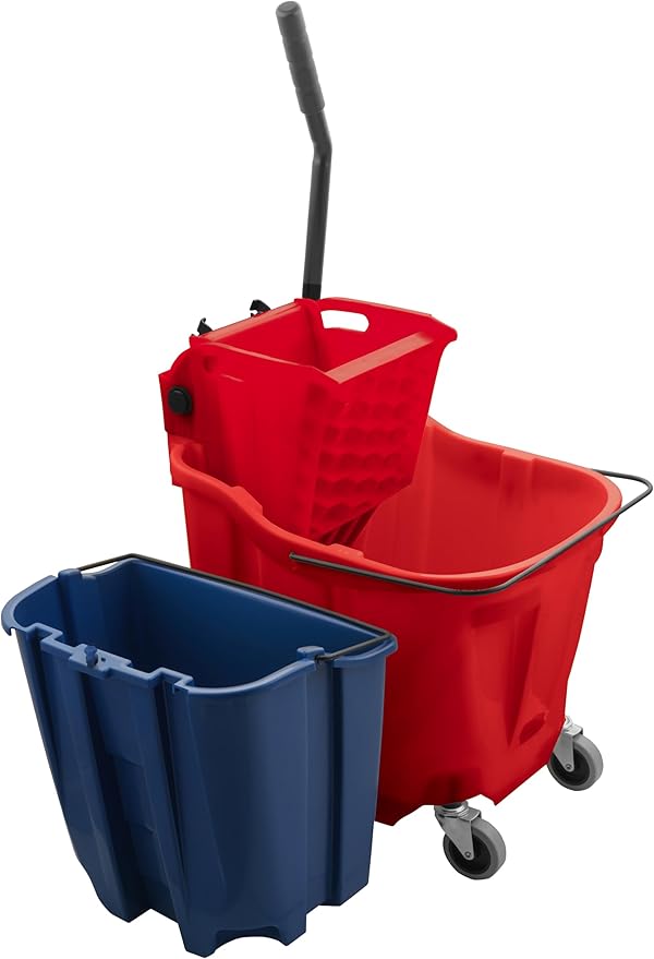 SPARTA OmniFit Mop Bucket System, Durable Mop Bucket, Side Press Wringer, and Soiled Water Insert, Floor Cleaning Essentials for Commercial and Home Use, 35 Qt Capacity, 1 Count, Red