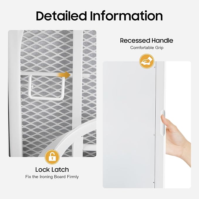 Wall Mounted Ironing Board with Storage Cabinet, Built-in 180° Swivel Foldable Ironing Board and Mirror Door, White Ironing Station Organizer for Home, Apartment, Laundry Room, Small Spaces
