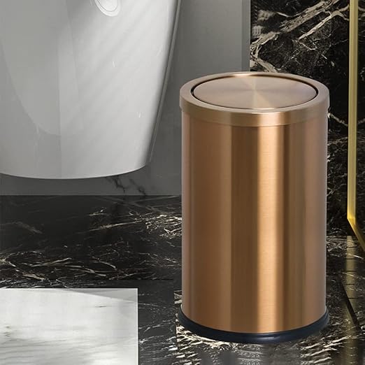 Antique Brass Bathroom Trash can with lid，Stainless Steel,Small Grabage Can with Flipping Lid, 9L/2.4Gal for Living Room,Bedroom,Guest Room,Hotel (Rose Gold)
