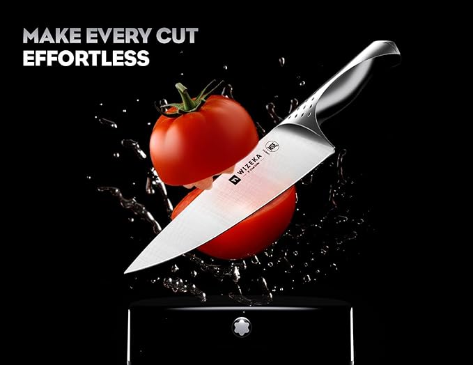 Knife Set with Block 15Pcs, High Carbon Stainless Steel, Razor-Sharp | One Piece Forged Ergonomical Silver handle, Premium German Steel, Ideal Gift with Elegent Box for Kitchen Chef, Jaguar Series