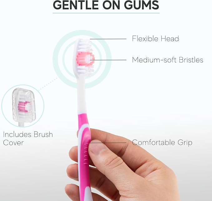 4 Pack Toothbrushes for Adults - Individually Wrapped Medium Bristle Toothbrushes with Covers - Multi-Color Pack - Convenient & Affordable Dental Care for Travel, Hotels, Airbnb, Missions & More