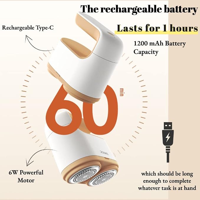 Rechargeable Portable Lint Remover & Fabric Shaver with 4 Replaceable Blades, Dual-Head Powerful Trim & Suction 3-Setting Control Large Capacity Container Extra Large Shaving Head Defuzzer for Clothes