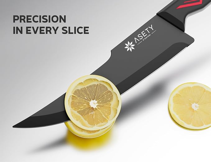 ASETY Knife Set with Block, 15 PCS Kitchen knife Set, Dishwasher Safe, Red | Razor Sharp Knives, Wood Knife Block with Built-In Sharpener, Stainless Steel, Ergonomic Handle, Elegant Box for Men Women