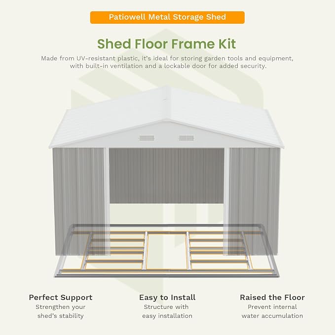 Patiowell 10 x 12 FT Metal Storage Shed for Outdoor with Floor Frame, Steel Yard Shed with Design of Lockable Doors, Utility and Tool Storage for Garden, Backyard, Patio, Outside use, Grey