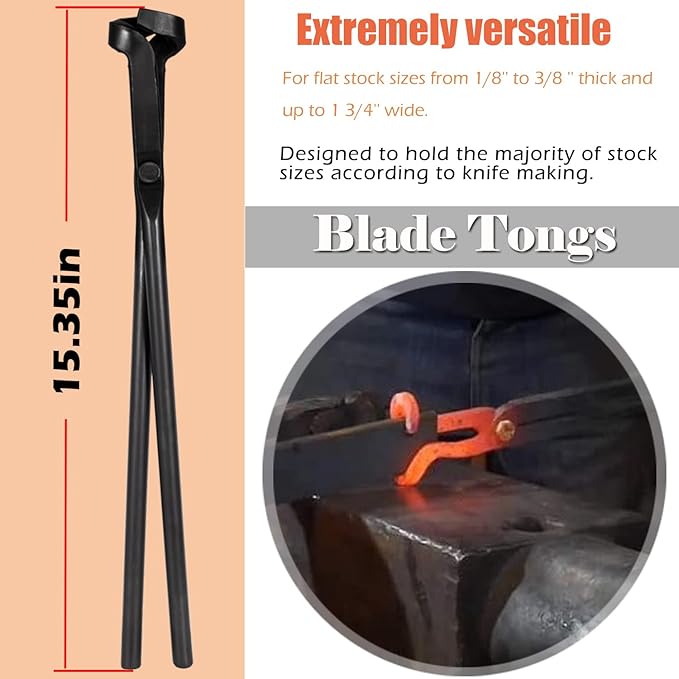Blacksmith Tongs Tools Set Forging Tongs For Knife Making Tongs, Blacksmithing Forge Tongs Kit 5PCS - Flat Tongs & Square Jaw Tongs & Bolt Tongs & Blade Tongs & Wolf Jaw tongs Black Smith Supplies