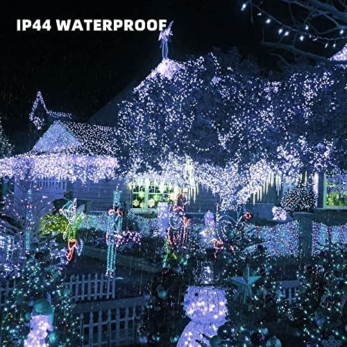 TW SHINE White Christmas Lights, Total 400 LED 132FT Outdoor Christmas Lights Plug in with 8 Modes, Waterproof Light Outdoor Green Wire, Indoor Xmas Decorations for Party Yard House Decor