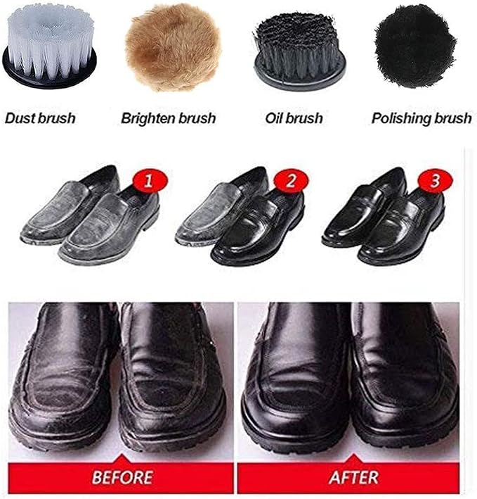 Shoe Shine Kit Electric Shoe Polisher Brush Shoe Shiner Dust Cleaner Portable Leather Care Kit for Shoes, Bags, Sofa (Black)