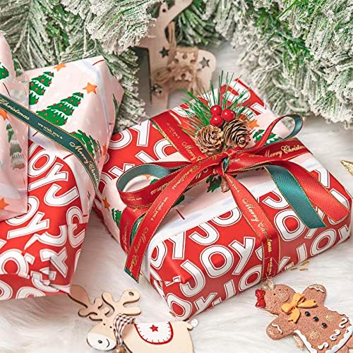 WRAPAHOLIC 30 Inch Jumbo Reversible Christmas Wrapping Paper - 30 Inch x 100 Feet Jumbo Roll Christmas Tree Wrapping Paper with Joy Lettering Perfect for Holiday, Party, Celebration
