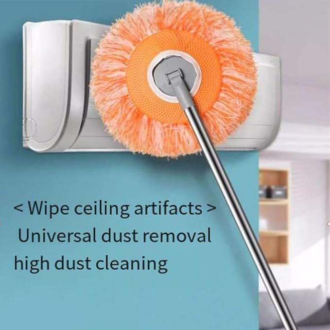 Orange 360° Rotatable Adjustable Cleaning Mop, Extendable Wall Cleaning Mop with Long Handle, Multifunctional Dust Mops Household Rotating Mops for Wall Ceiling Window Floor