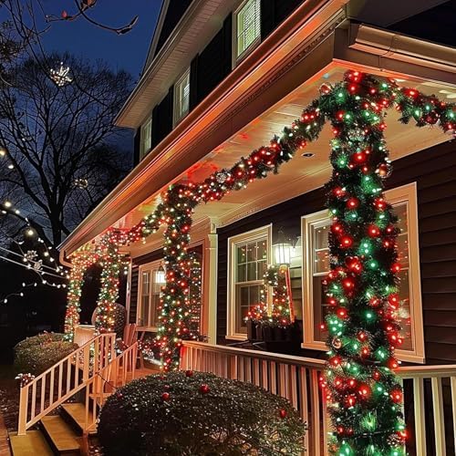 TW SHINE Christmas Lights, 600 LED 196FT Christmas String Lights Plug-in with 8 Modes Timer and Remote, Waterproof Outdoor Decorations for Bedroom Wedding Party Yard Tree Decor, Red & Green