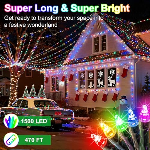 1500 LED 470FT Christmas String Lights Outdoor, 12 Modes with Timer, Memory