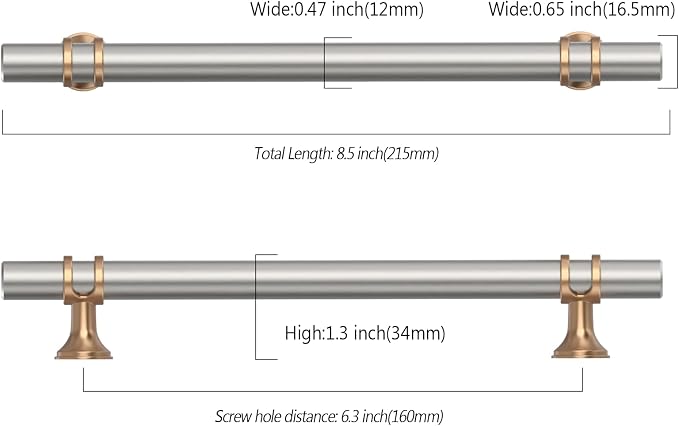 Asidrama 10 Pack 6.3 Inch(160mm) Brushed Satin Nickel and Champagne Bronze Kitchen Cabinet Handles, Cabinet Pulls Kitchen Cabinet Hardware Cupboard Handles Drawer Pulls